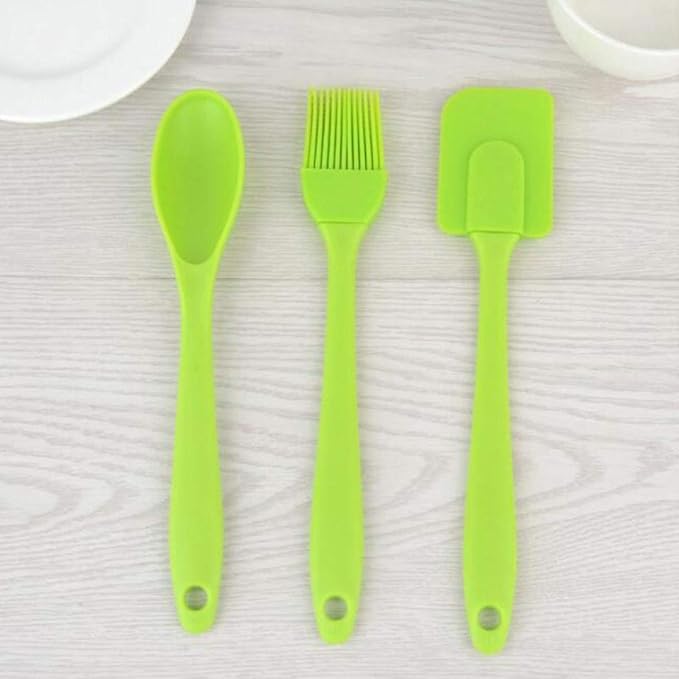 3 Piece Silicone Spatula Spoon & Brush Cooking Utensil Set | Heat Resistant for Baking & Cooking Image