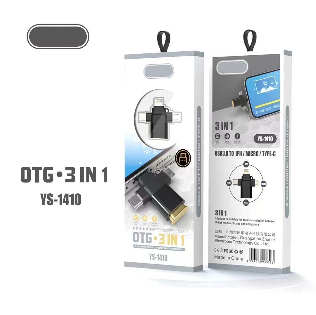 YS-1410 3-in-1 OTG Adapter - USB 3.0, SD/TF Card Reader & Charging Port for Smartphones, Tablets & Laptops Image