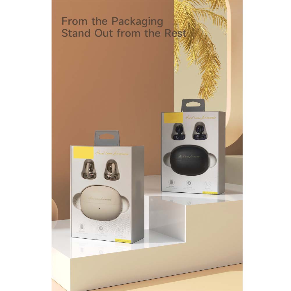 U-20 Open Ear Ring Headphones - Bluetooth 5.4 Clip-On OWS Earphones, 30H Battery, Noise-Cancelling, 4.9g Lightweight (Black) Image