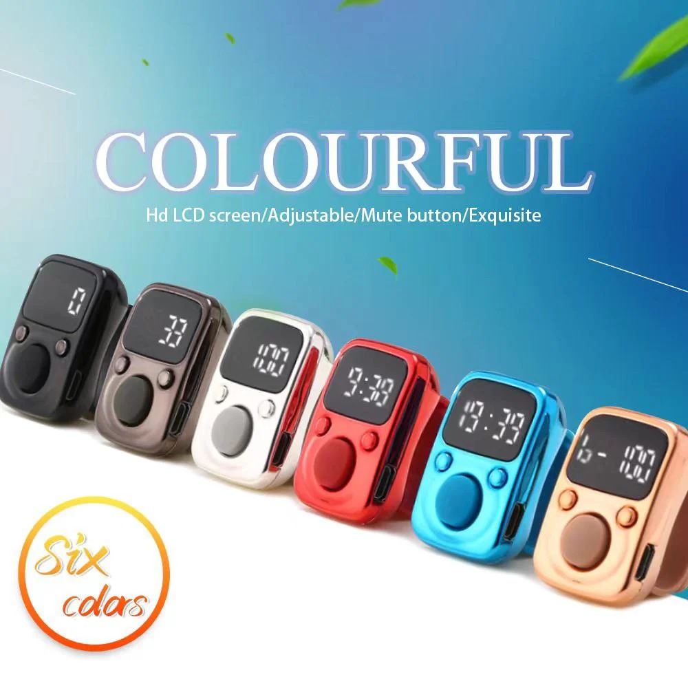 Digital LED Finger Tally Counter - Rechargeable Luminous Electronic Clicker for Prayer, Stitch Marker, and Counting Tasks | Compact Handheld Counter with Adjustable Strap & Bright LED Display | Durable and Lightweight Design in Stylish Sky Blue Finish Image