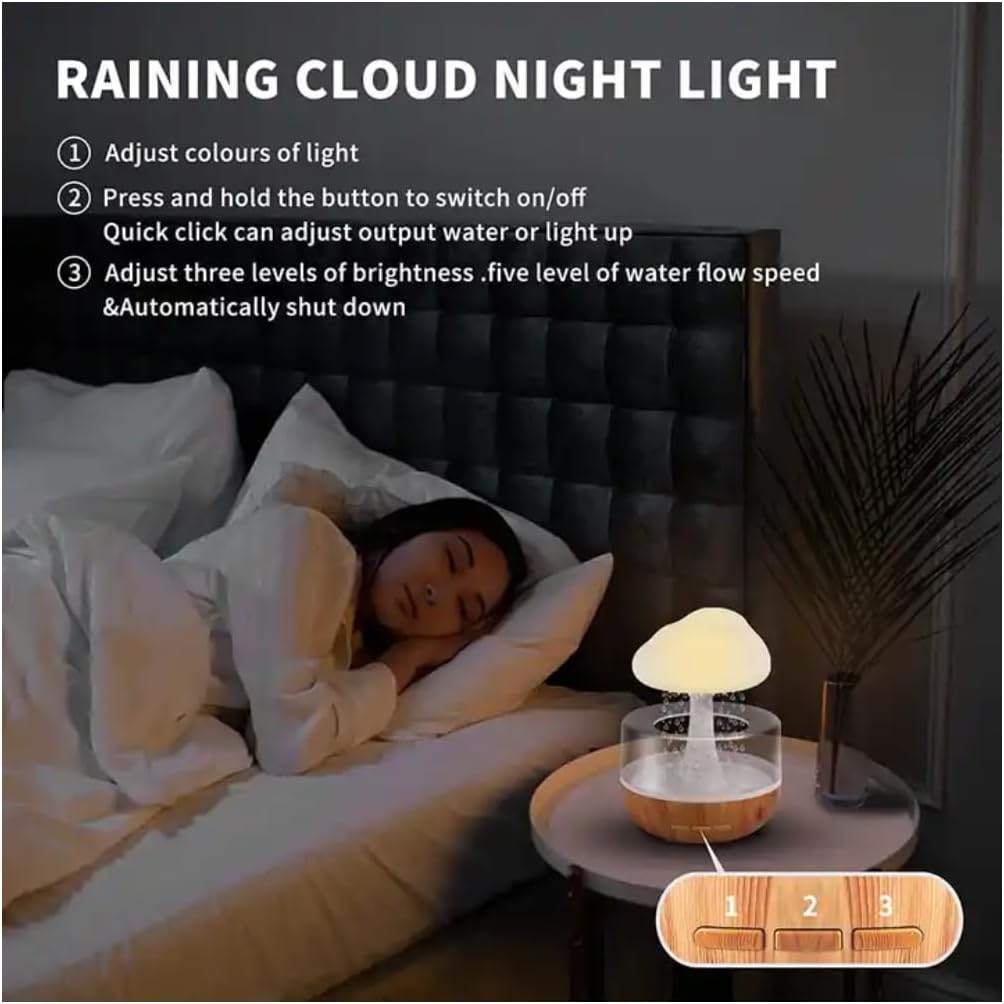 Rain Cloud Night Light Aromatherapy Humidifier Essential Oil Diffuser | 380ML 7-Color Night Light with 3 Power Levels, Water Drop Sound, Cold Fog for Sleep, Relaxation, Yoga, Bedroom, Home, Office (Multicolor) Image