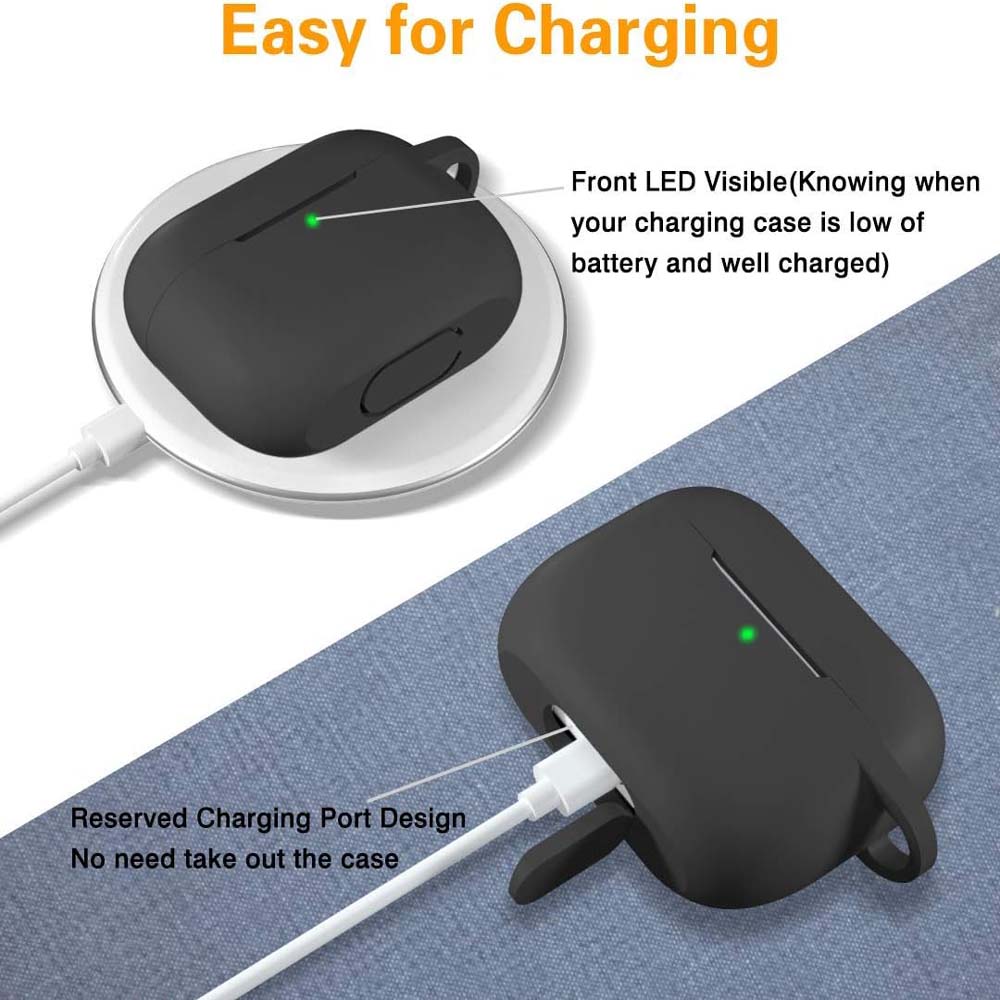 AC05 AirPods Pro Protective Case. Shockproof silicone cover with carabiner clip. Wireless charging compatible & LED visible. Image