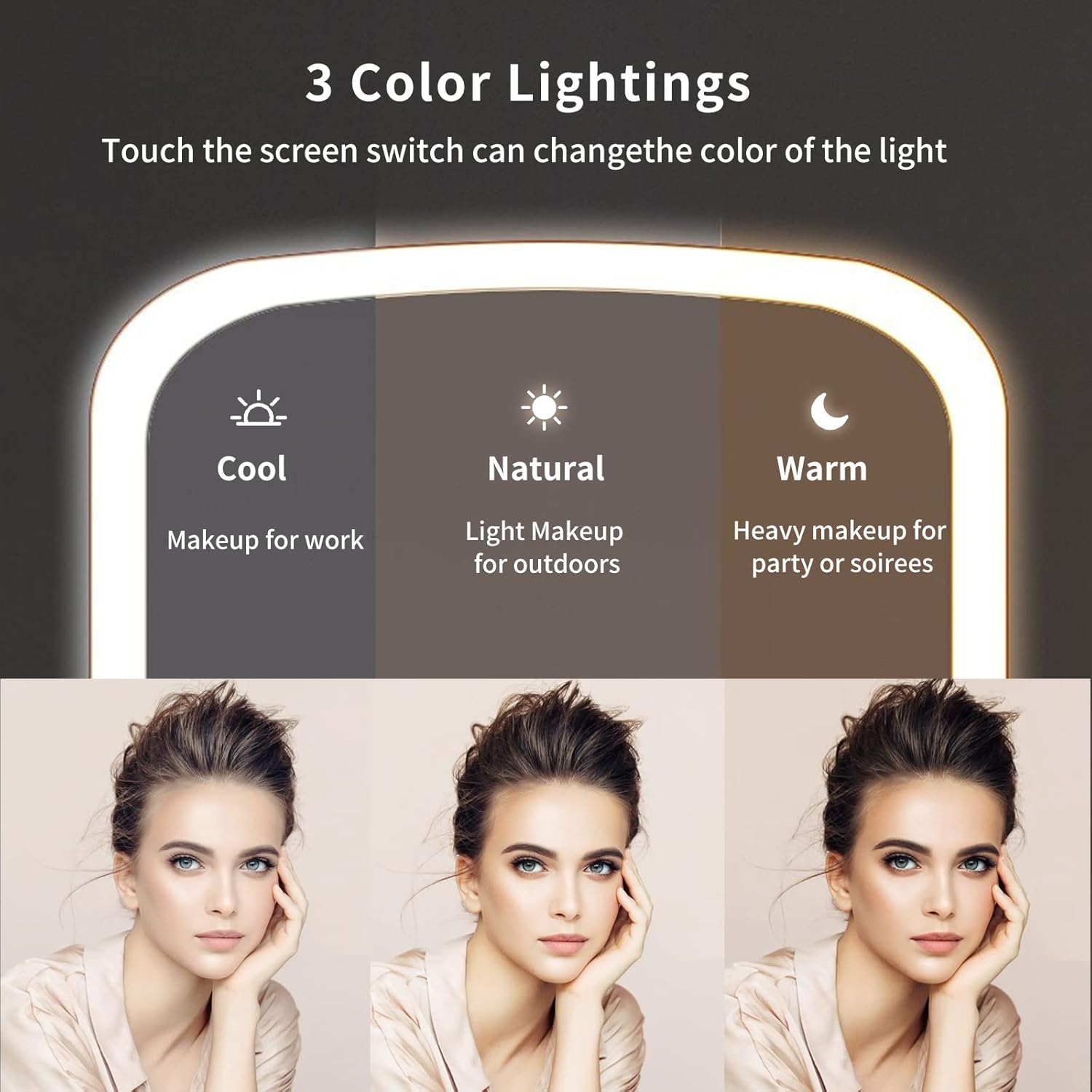 Makeup Vanity Mirror with 42 LED Lights, Touch Control, 3 Color Lighting, USB Rechargeable 2400mAh Battery, Portable Travel Mirror - Pink Image