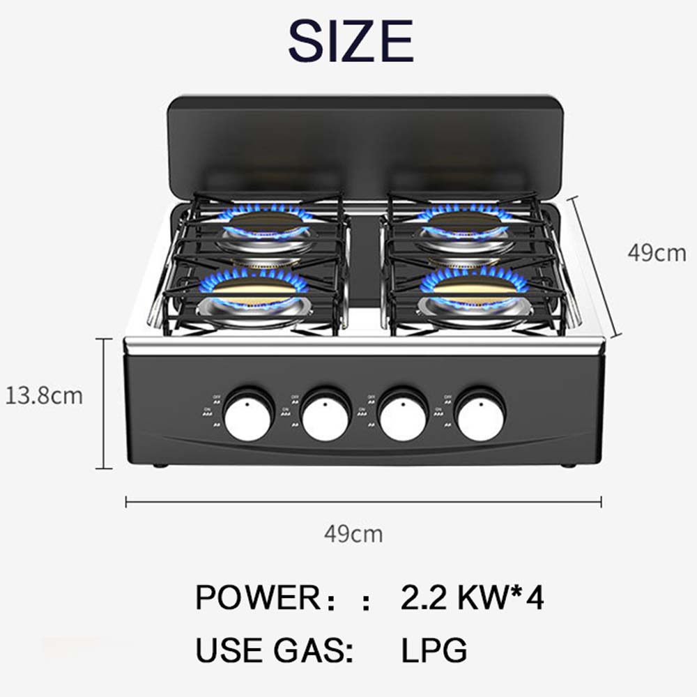 OE-441 European 4-Burner Gas Stove. Sabaf burners, pulse ignition & cast iron pan supports. For home & outdoor use. Image