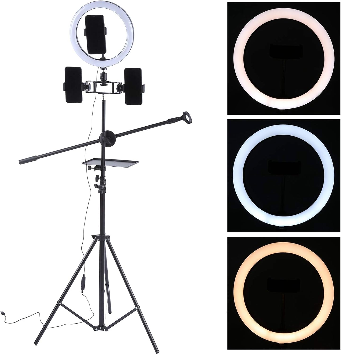 Ring Light Sound Card Tray with Live Microphone Stand | Adjustable Threaded Clamp Clip | Tripod Bracket Accessories with Mobile Phone Holder Image