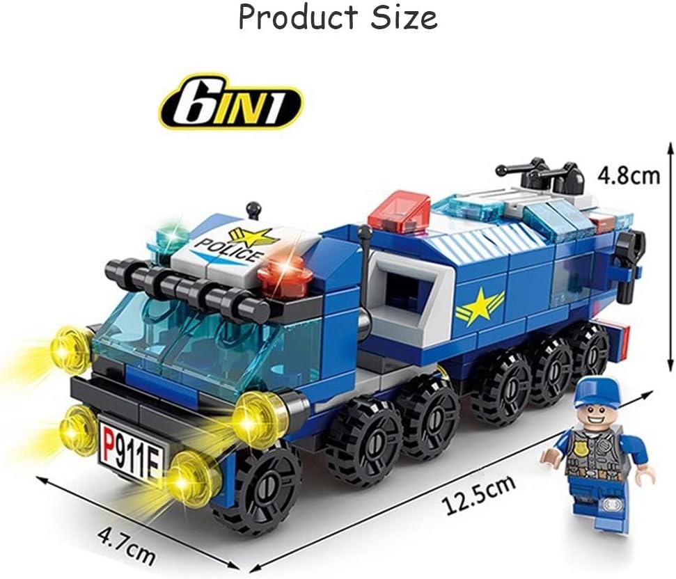 6-in-1 City SWAT Police Vehicle Building Blocks Set – 158-Piece DIY Assemble Scene with Modern Buildings & Character Dolls for Kids 6+ Image