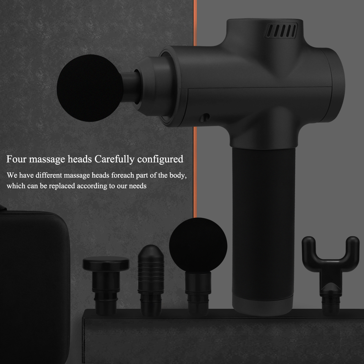 Professional Fascial Massage Gun. 6-speed deep tissue massager with 4 heads for muscle pain relief. Rechargeable & handheld (Multi-Colour) Image