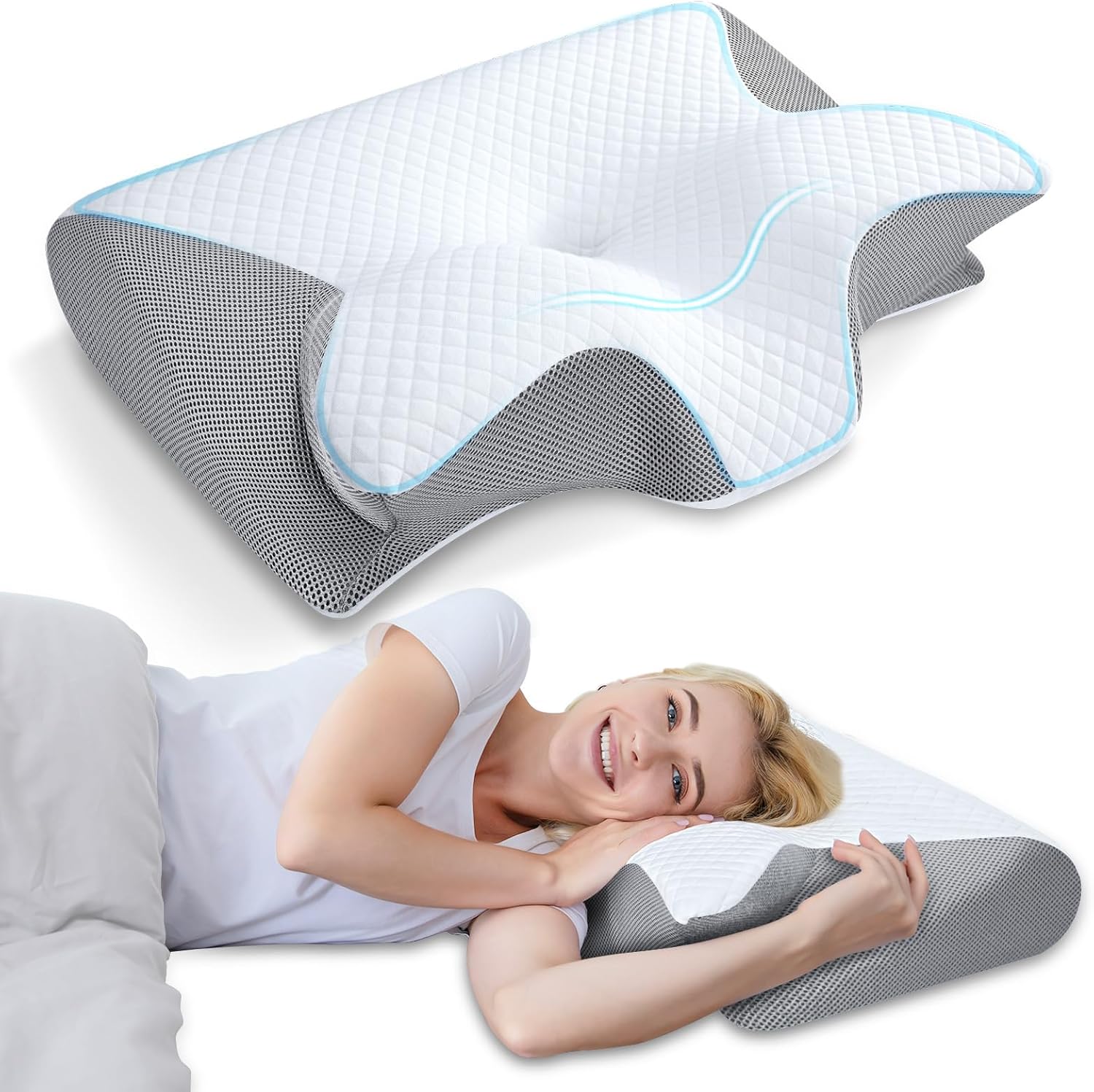 Memory Foam Cervical Pillow - 2-in-1 Ergonomic Orthopedic Pillow for Neck Pain Relief, All Sleeping Positions Image