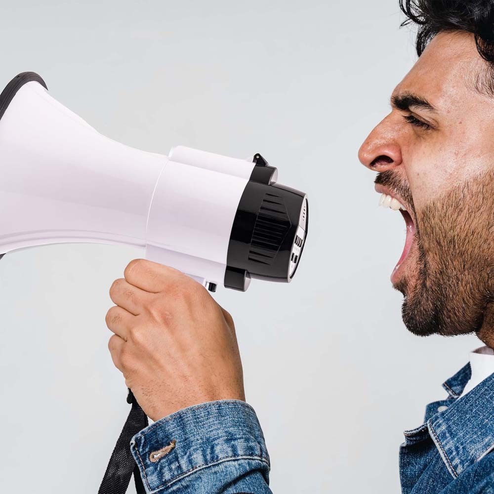 Portable Megaphone Bullhorn 25W Rechargeable with siren, music, recording & adjustable volume. Lightweight with strap. Image