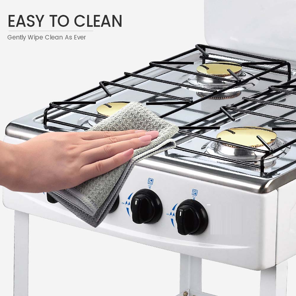 4-Burner Stainless Steel Gas Stove - Self-Ignition, Perfect for Home & Camping, Durable & Efficient White Design Image