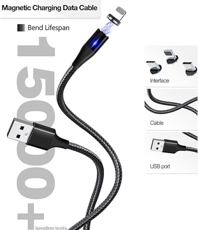 3-in-1 Magnetic Charging Cable | 3A Fast Charge | Compatible with Micro USB, Type C, and All iProduct Devices Image