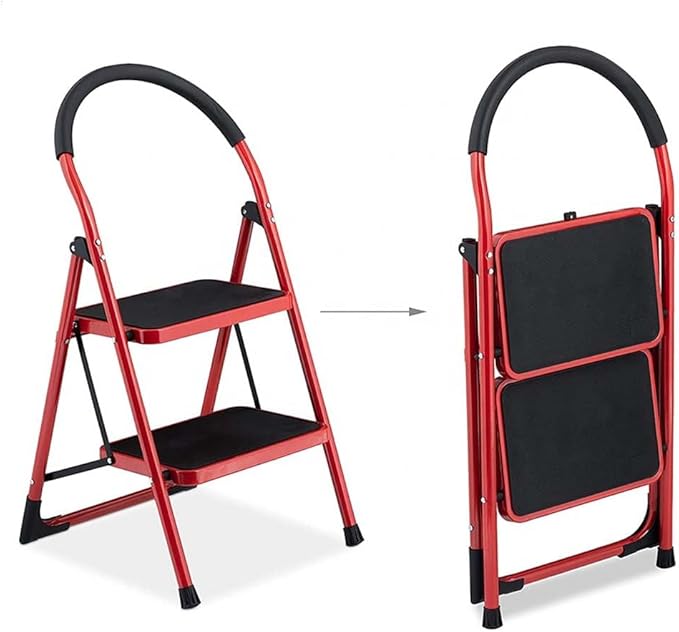 Hot Favorable Price 2-Step Home Mini Red Stairs | Folding Wrought Iron Ladder | Compact and Durable for Household Use Image