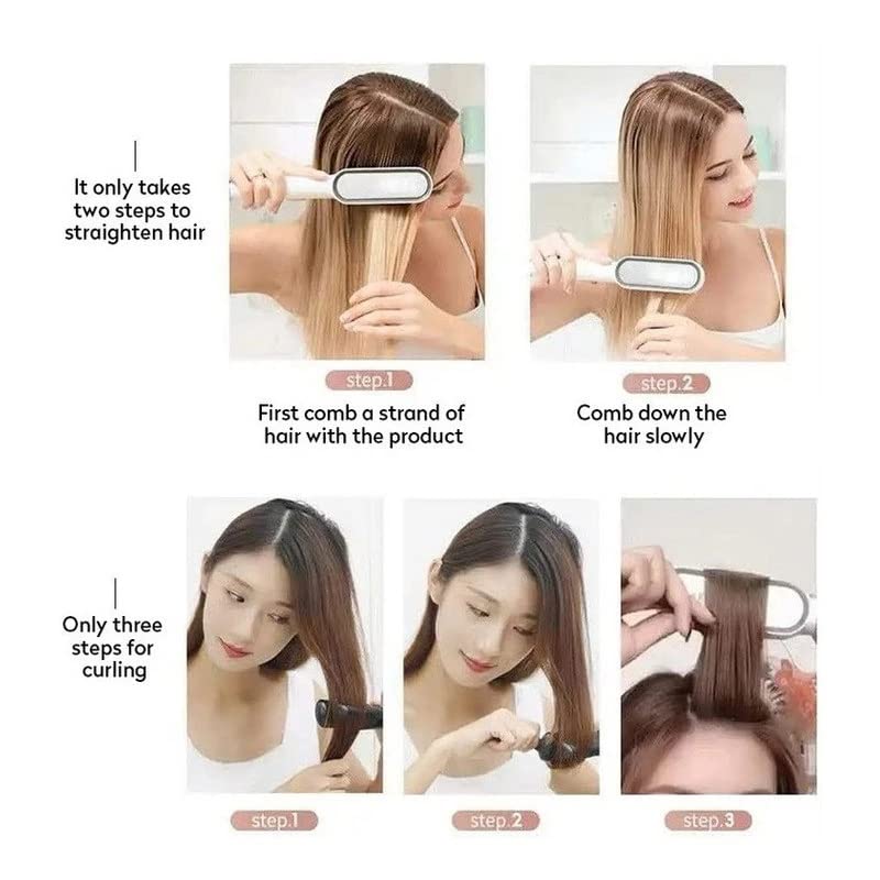 Multifunctional Hair Straightener Brush - Heating Curler, Straightener, and Styler Comb for Hair & Beard | Fast Heating Hair Straightening Iron with Anti-Scald Technology, Adjustable Temperature, and Dual Voltage | 2-in-1 Comb for Smooth Styling and Professional Results for Men and Women Image