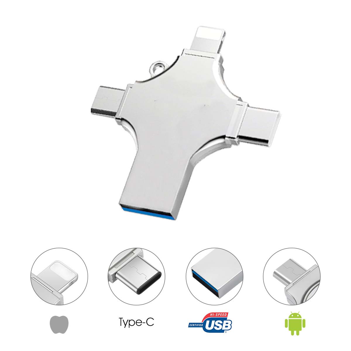 512GB 4-in-1 USB 3.0 Flash Drive - Compatible with iPhone, Android, iPad, Mac, PC, Galaxy S, Windows | High-Speed USB A, USB C, Micro USB & iPhone Connector | Ultra-Fast Thumb Drive, Jump Drive, Memory Stick, Portable Hard Drive for Seamless Data Transfer Image
