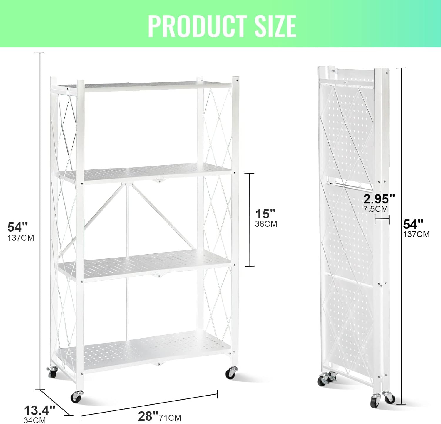 4-Layer White Mobile Folding Kitchen Storage Rack – No-Installation, Thickened Multi-Purpose Shelf (White) Image