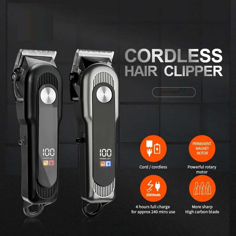 Pro Cordless Hair Clipper - 6500 RPM Rotary Motor, 240min Runtime, Digital Display, Taper Lever (Multi-Colour) Image