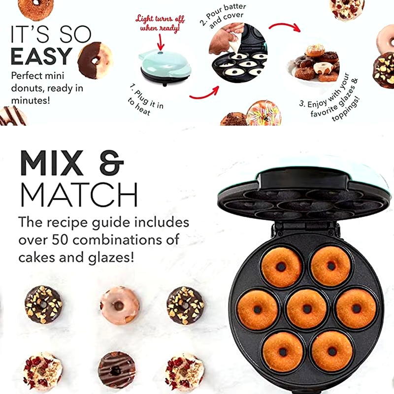 Household Electric Donut Maker - Double-Sided Heating Donut & Bread Machine, Cake Baking Pan, Non-Stick Breakfast Maker Oven for Homemade Donuts, Cakes, and Mini Bread - Easy-to-Use, Compact & Fast Heating, Ideal for Breakfast and Snacks Image