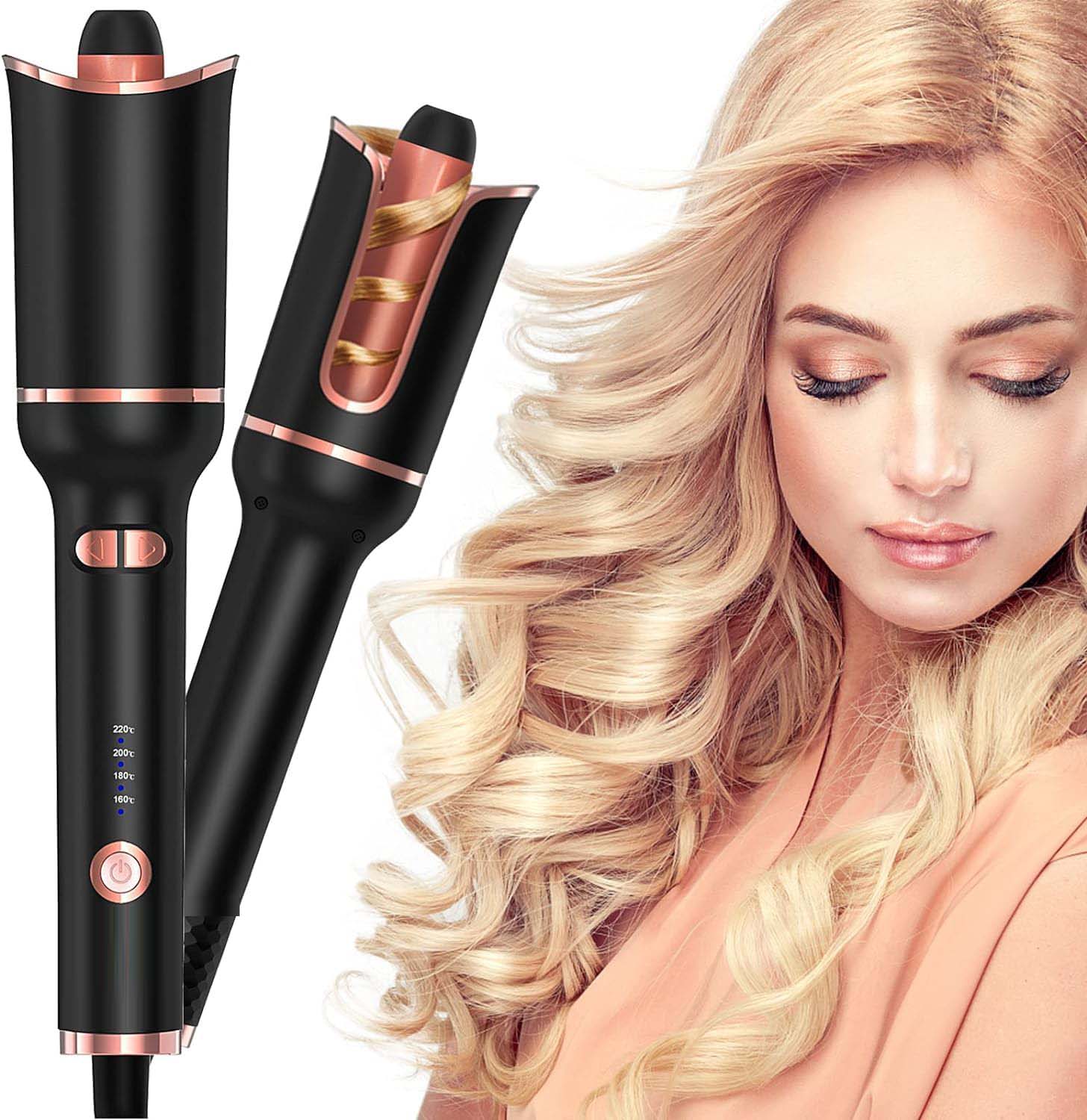 Automatic Hair Curler – 1" Rotating Curling Wand, Fast Heat, Dual Voltage, for Women – Creates Perfect Curls in Mid-Length to Long Hair (Black) Image