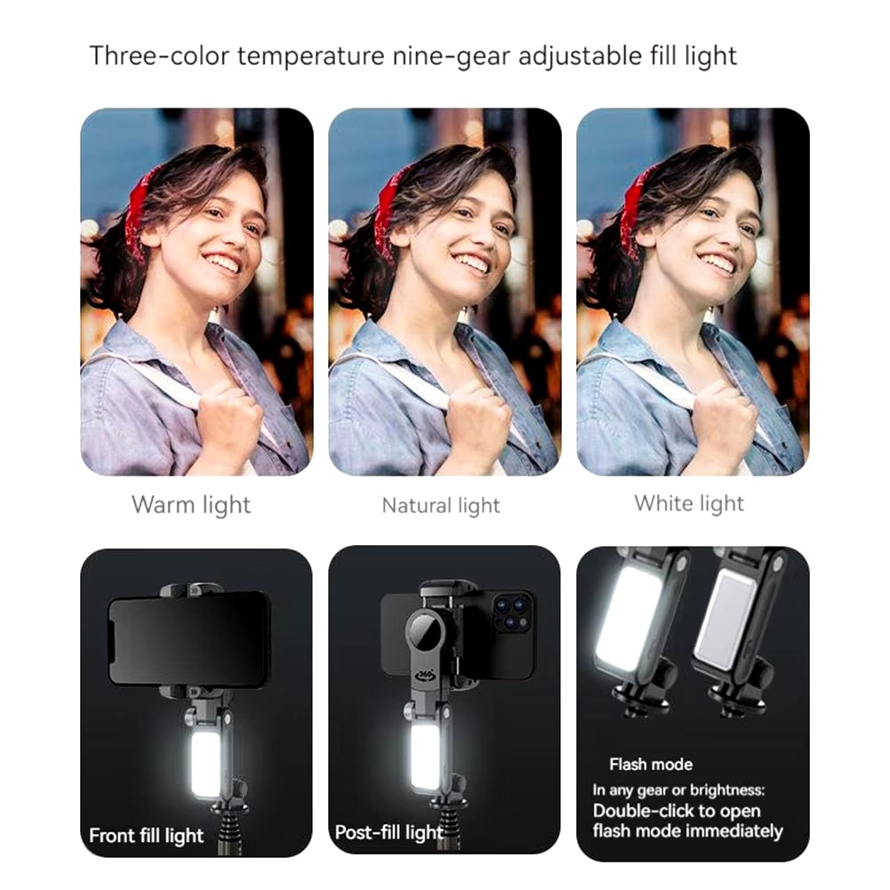 Q18 Mobile Phone Selfie Stick with Anti-Shake Handheld Gimbal Stabilizer, Single-Axis Tripod, and Fill Light – Perfect for Vlogging, Live Broadcast, and Photography, Compatible with iPhone and Android Smartphones Image