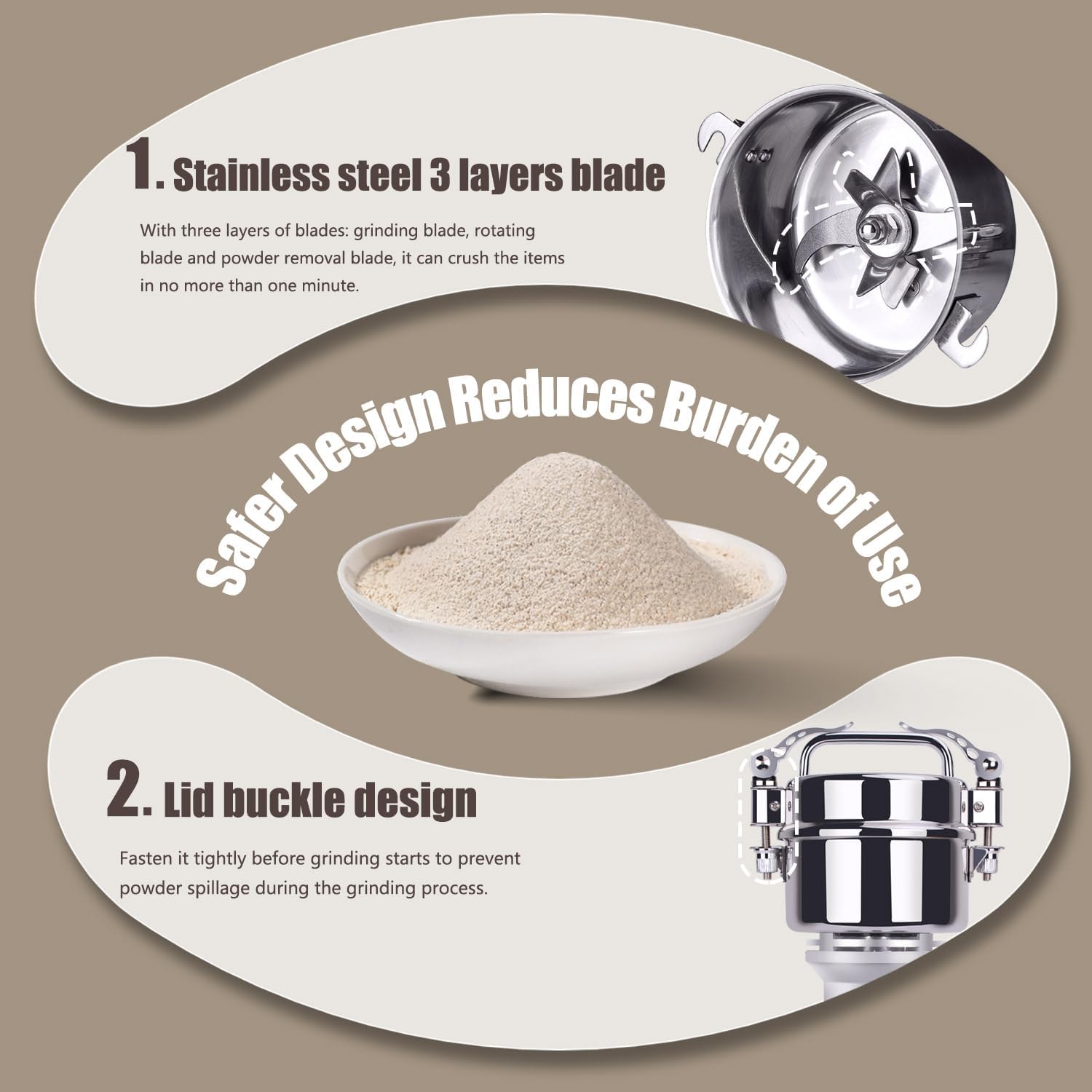 1000W Commercial Grain Mill Grinder - 200g Capacity, Superfine Flour & Spice Grinder for Home Use, High-Speed Electric Mill Image