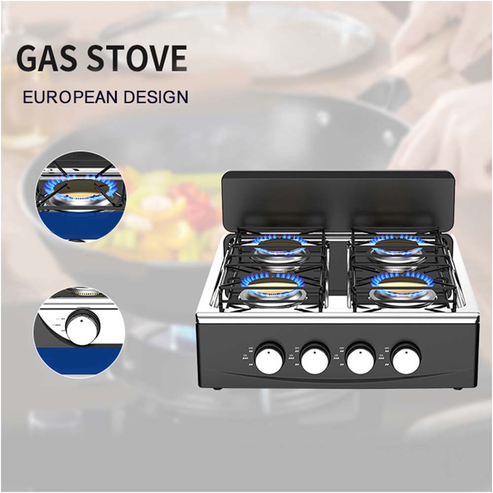OE-441 European 4-Burner Gas Stove. Sabaf burners, pulse ignition & cast iron pan supports. For home & outdoor use. Image