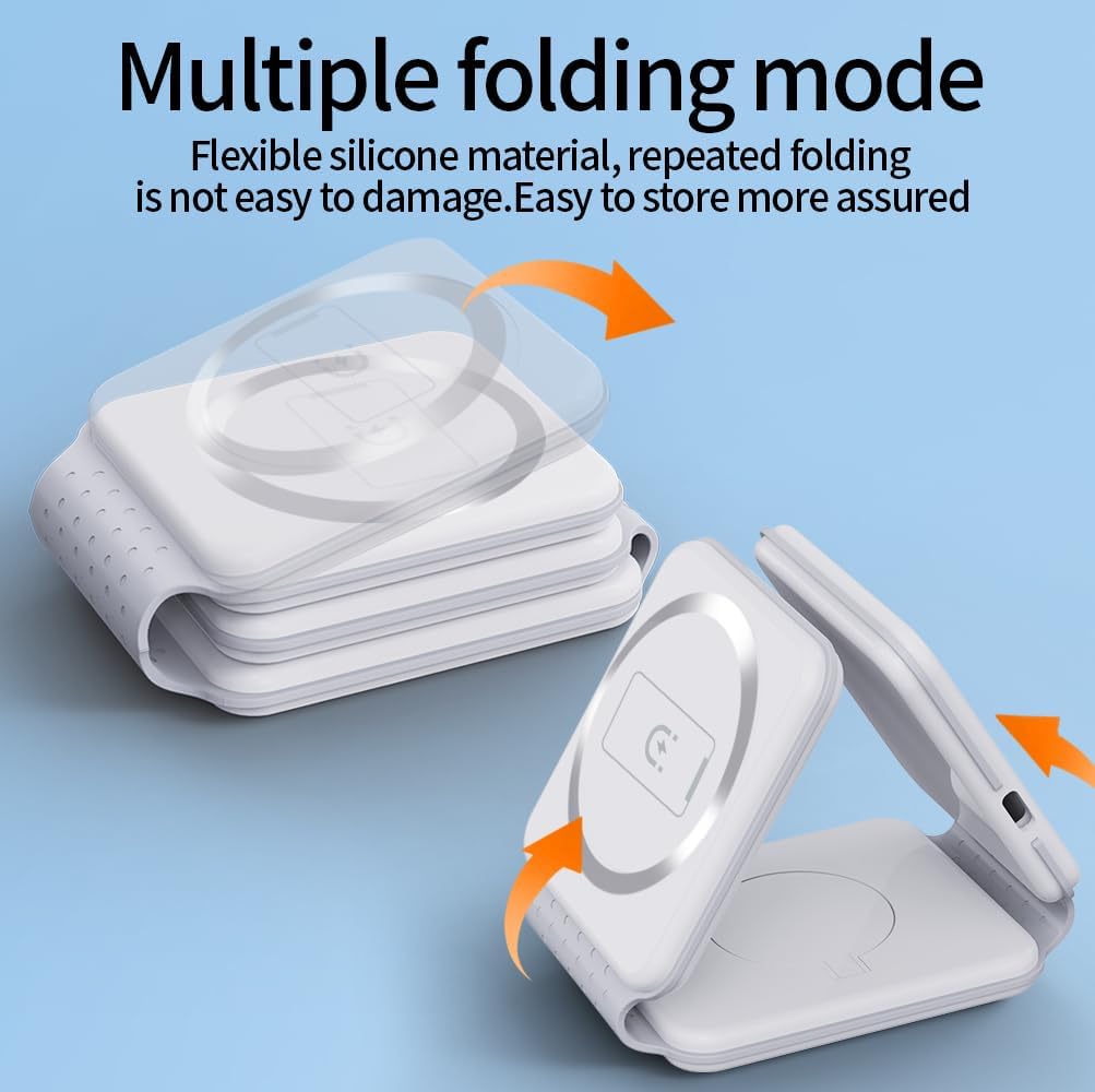 Foldable Magnet Wireless Charger | 3-in-1 Charging Bracket Stand | Compatible with iPhone, Android Phones, Watches, and AirPods Image