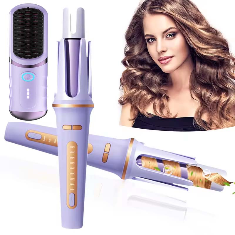 2-in-1 Electric Hair Styler - Rotating Curling Iron & Straightener Brush with Negative Ion Technology (Multi colour) Image