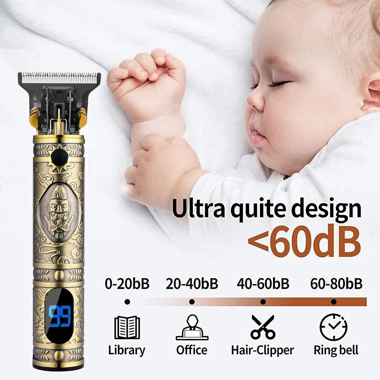 YACD D-044 Cordless Hair Clipper. Affordable elegant metal body, professional stainless blade, USB charging, 120-min runtime. Image