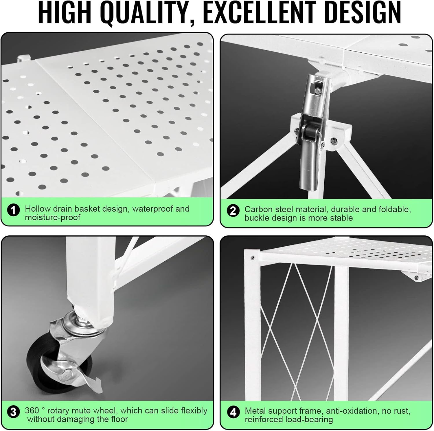 4-Layer White Mobile Folding Kitchen Storage Rack – No-Installation, Thickened Multi-Purpose Shelf (White) Image