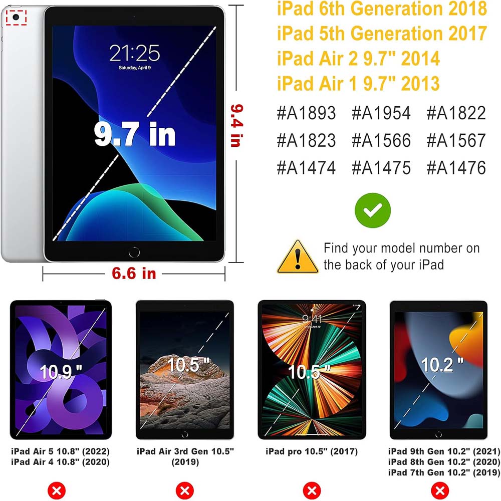 360° Rotating Case for iPad Air 1&2 " (2018/2017/9.7 inch) - Auto Sleep/Wake Stand Cover with Multi-Angle Viewing (Multi Colour) Image