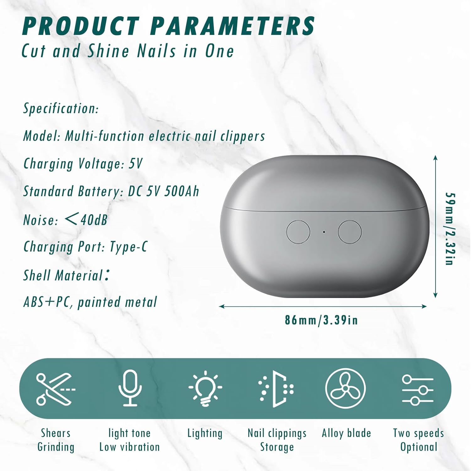 2-in-1 Electric Nail Clipper & File - USB Rechargeable Manicure/Pedicure Kit with LED Light, 2 Speeds for Professional Results Image