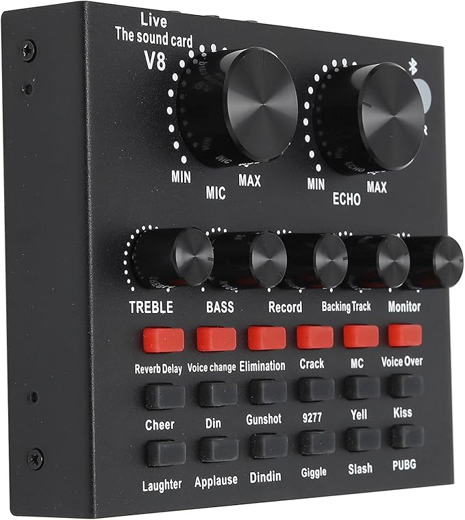 V8 Sound Card for Live Streaming – 2 Channels with Multiple Voice Changer Effects and 1200mAh Battery for Smartphones and Computers Image