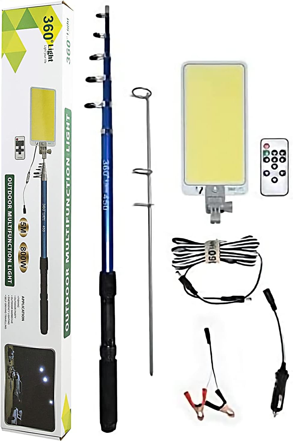360° Light Multifunction Outdoor LED Fishing Rod Light | 5M Camping Lantern Lamp with IR Remote | 3 Modes | 800W Image