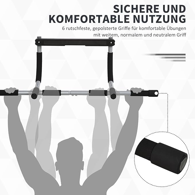 Multifunctional Door Pull-Up Bar | Steel and Foam Training Bracket for Home Workouts | Black and Grey Image