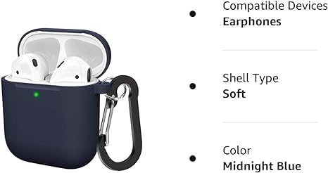 Soft Silicone Protective Case Cover for AirPods 2 & 1 | Front LED Visible | Midnight Blue | Durable and Stylish Protection Image