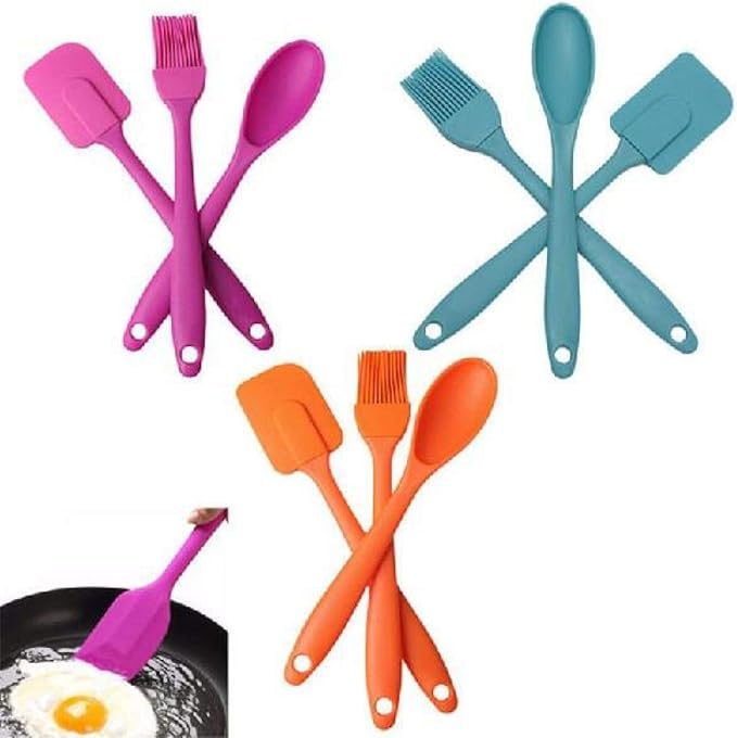 3 Piece Silicone Spatula Spoon & Brush Cooking Utensil Set | Heat Resistant for Baking & Cooking Image