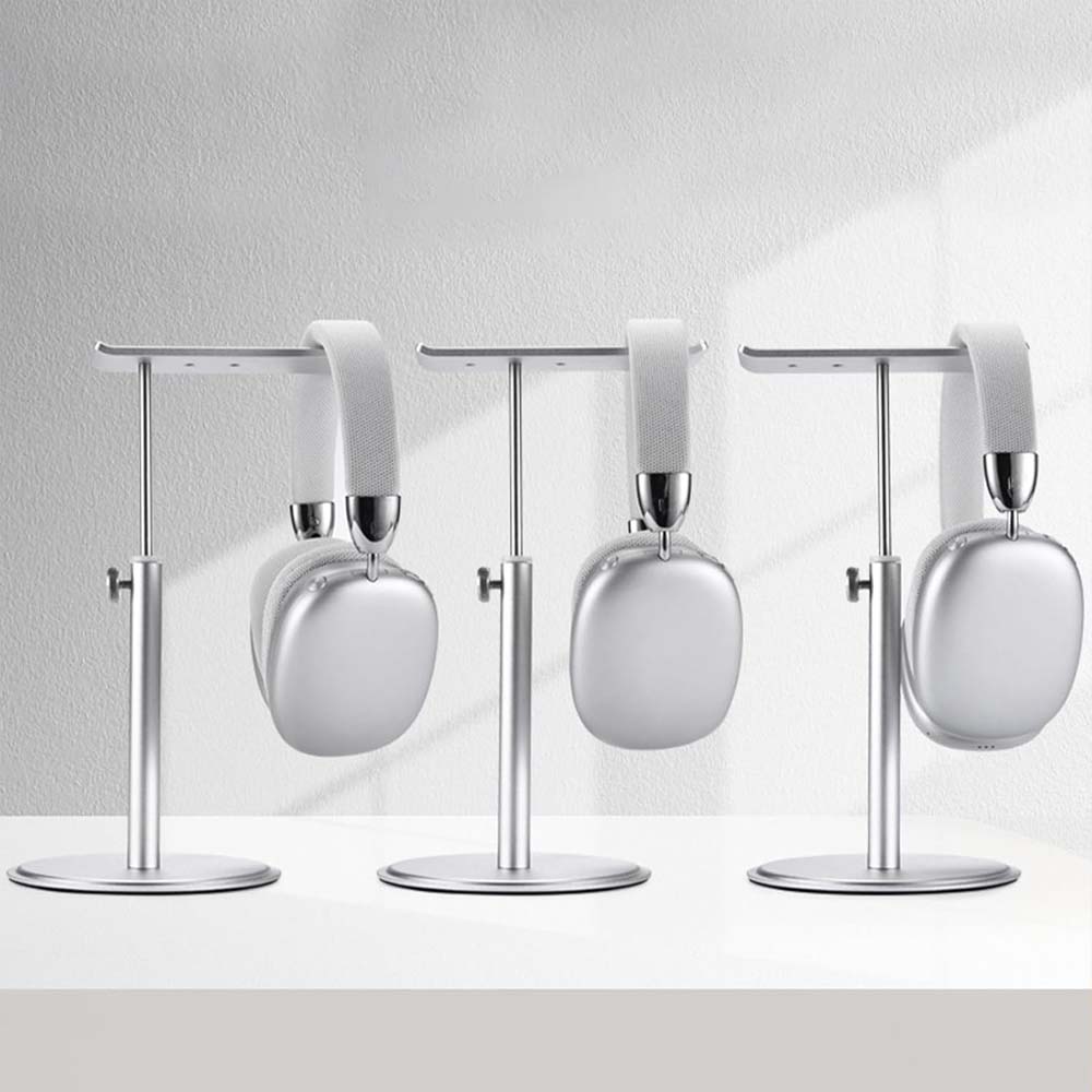 Adjustable Aluminum Headphone Stand - Anti-Slip Desktop Organizer with Shelf for Headsets & Accessories Image