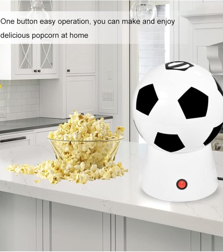 Football Popcorn Maker, 1200W Hot Air Popcorn Machine | Healthy, Oil-Free Snack with Overheat Protection & Temperature Control | Perfect for Game Nights and Parties Image