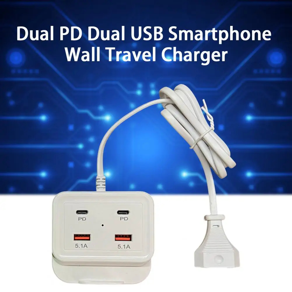 Intelligent USB Power Strip Plug with Dual PD & Dual USB Ports - 5.1A Multi-Port Fast Charging Power Supply | US/EU Plug, 4 USB Output Ports for Safe Charging | 100cm Wear-Resistant Extension Cable competible for iPhone, Android & Other Digital Devices Image