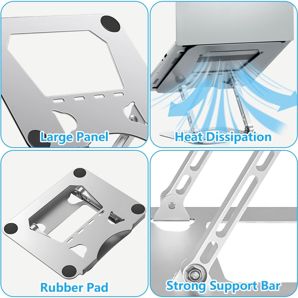 Adjustable Aluminum Laptop Stand - Ergonomic Foldable Riser for Desk, Notebook Computer Holder with Ventilation, Silver Image