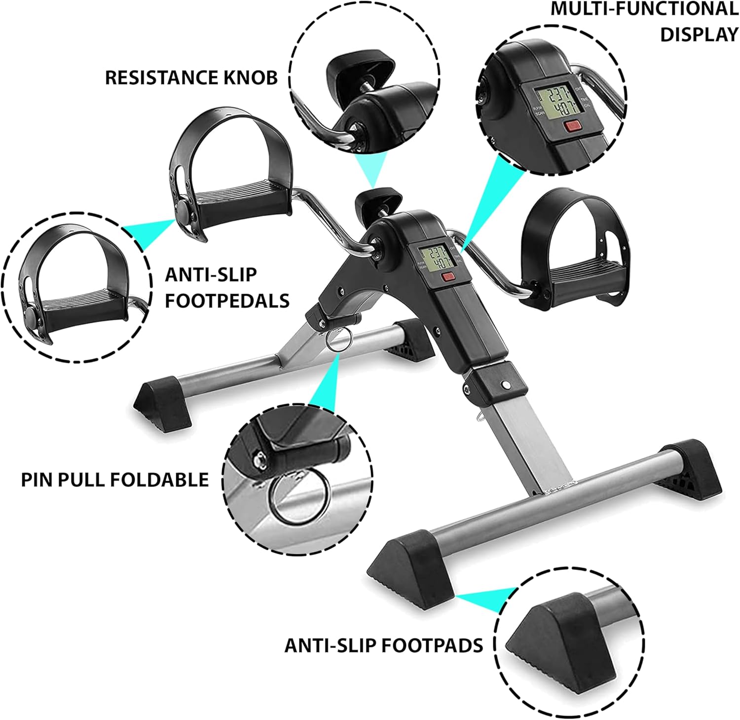Mini Exercise Bike | Compact Arm and Leg Exerciser with LCD Monitor | Adjustable Resistance & Foldable Pedals Image