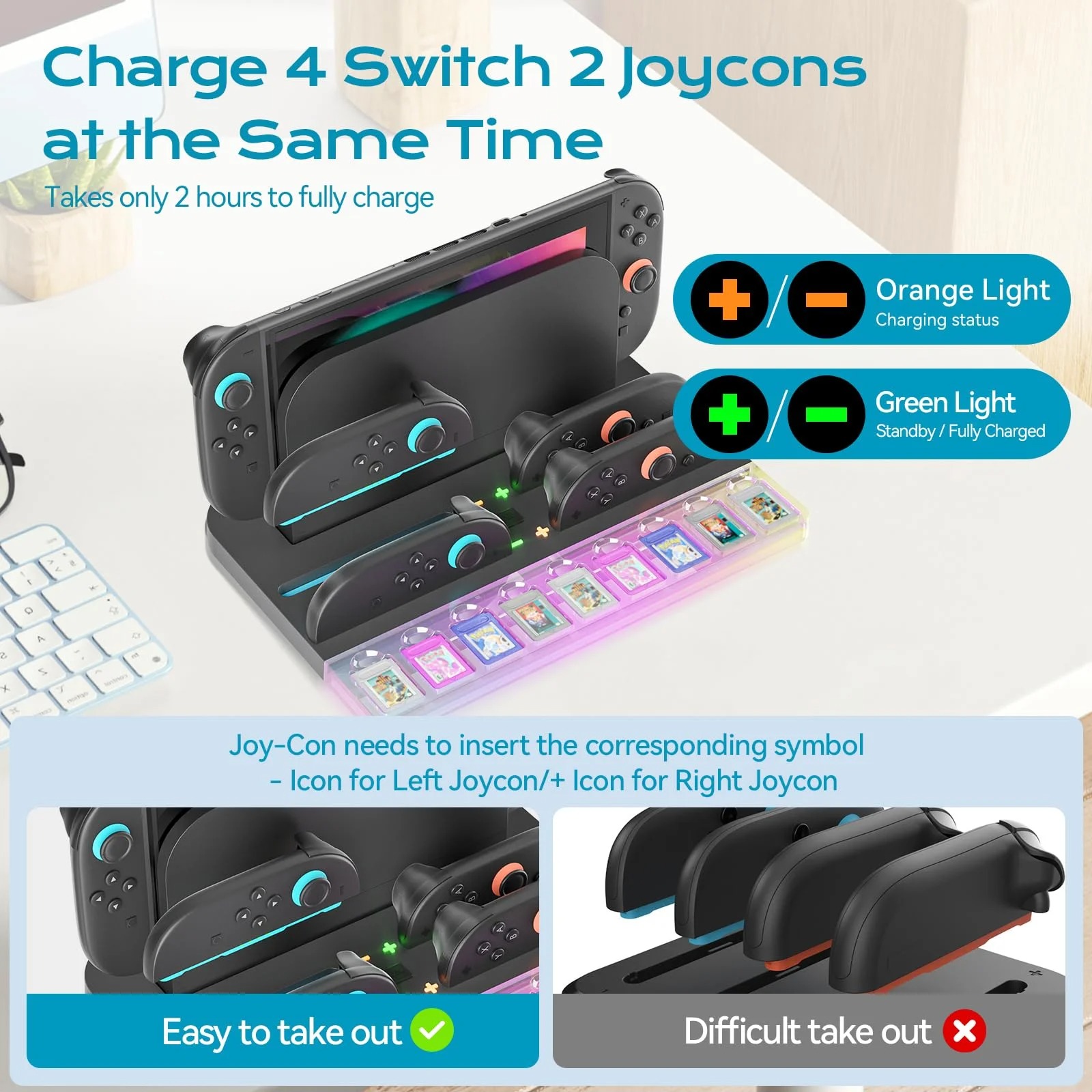 Switch 2 Charging Dock Station - Controller Charger with 7 RGB Lights, 9 Game Slots & Cooling Fan Image