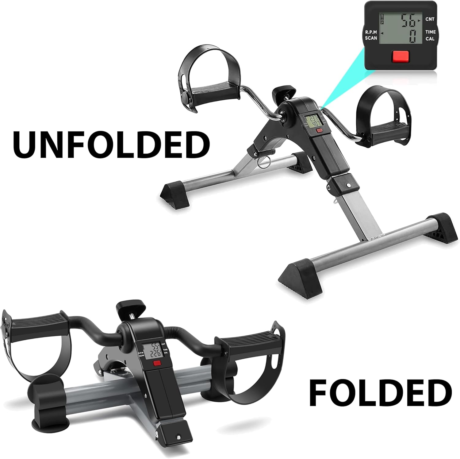 Mini Exercise Bike | Compact Arm and Leg Exerciser with LCD Monitor | Adjustable Resistance & Foldable Pedals Image