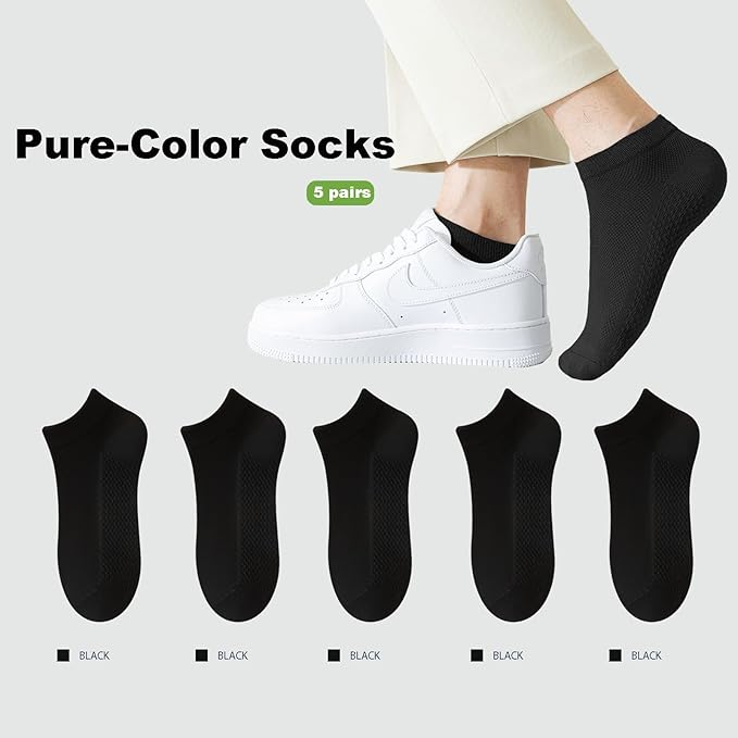 Men's Breathable Cotton Ankle Socks - 6 Pairs, Lightweight & Comfortable for All Seasons (Black) Image