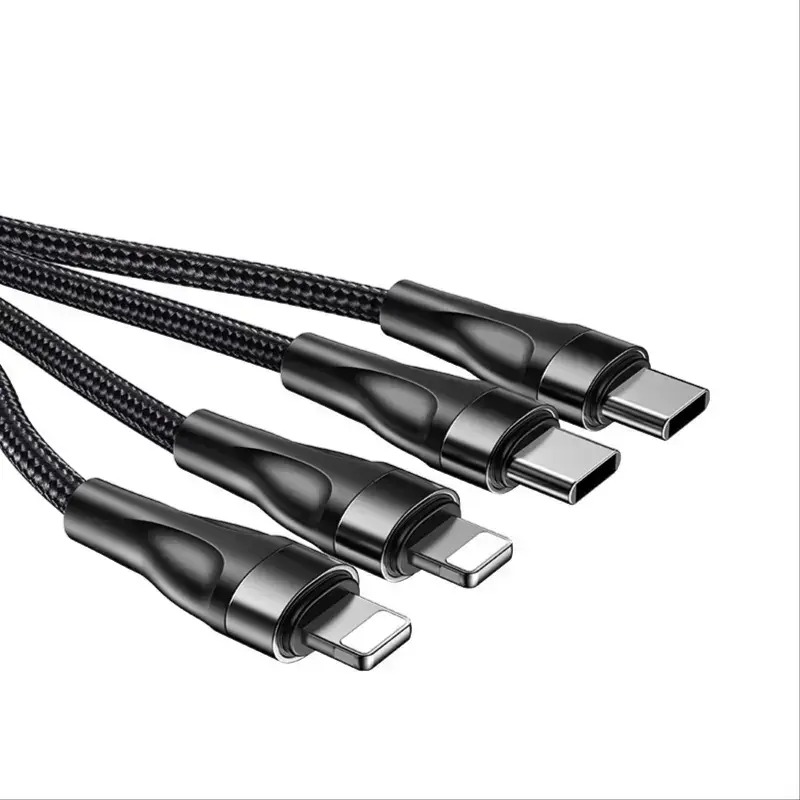 CA110 4-in-1 Type-C Data Cable – Multi-Device Charging Cable with 2 Type-C and 2 Lightning Connectors, 120cm Nylon Braided Fast Charger with Intelligent Constant Temperature Control, 20W 4A Output Image