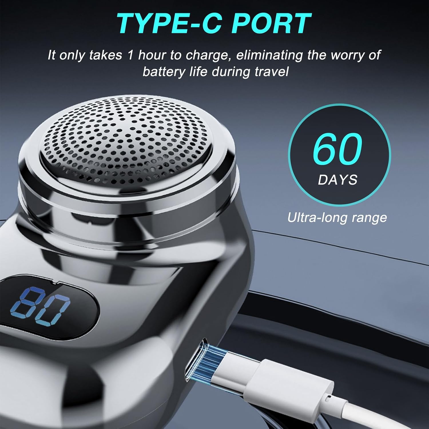 Fast Charging Digital Display Mini Shaver with Mirror | Portable USB-C Rechargeable Electric Shaver | Compact Travel Shaver for Men - Upgrade with High-Performance Blades Image