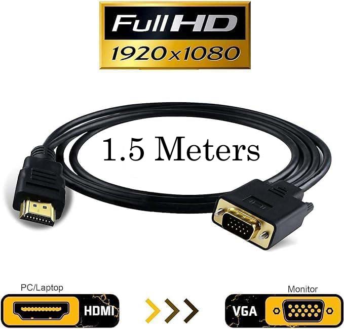 1.5 Meter WGL HDMI Male to VGA Male Video Converter Adapter Cable | Connect LCD TV, Projector, Digital Camera, DVD | 1PC | Seamless Video Transmission Image
