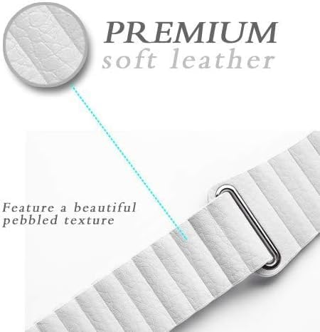 44mm/42mm Leather Strap Watch Band with Adjustable Magnetic Closure – White Image
