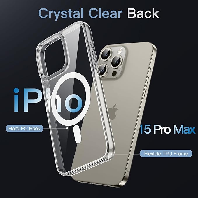 MagSafe Compatible Magnetic Phone Case with Camera Control | Military-Grade Shock Protection for iPhone 15, 15 Plus, 15 Pro, 15 Pro Max – Includes Free Screen Protector Image