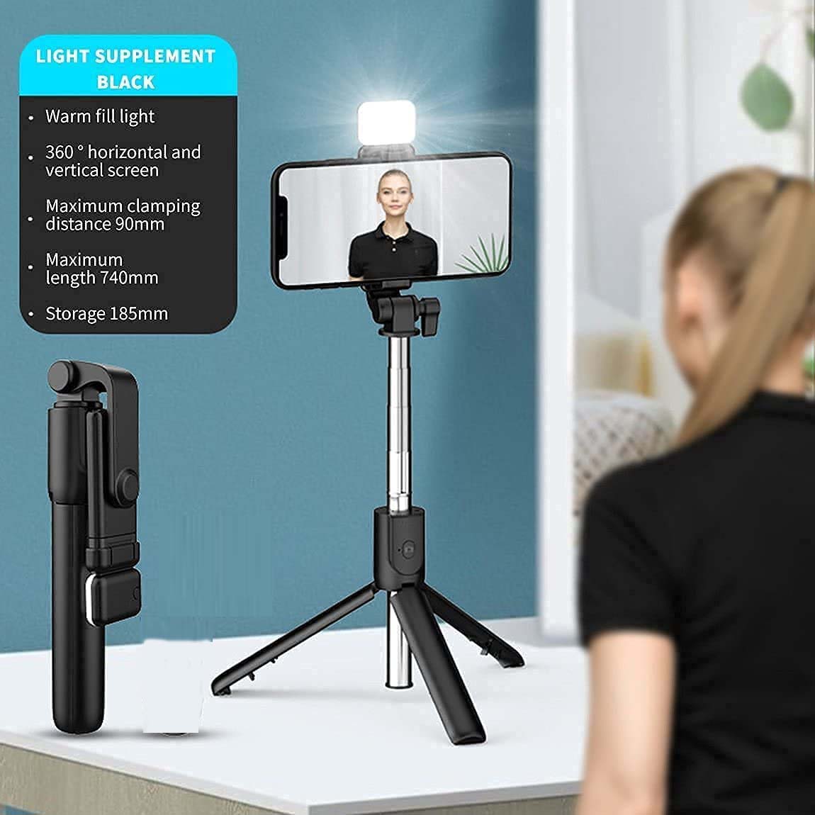Selfie Stick, Bluetooth Extendable Selfie Stick Tripod with Led Light and Portable Tripod Stand Compatible for All iPhone and Android Smartphone Image